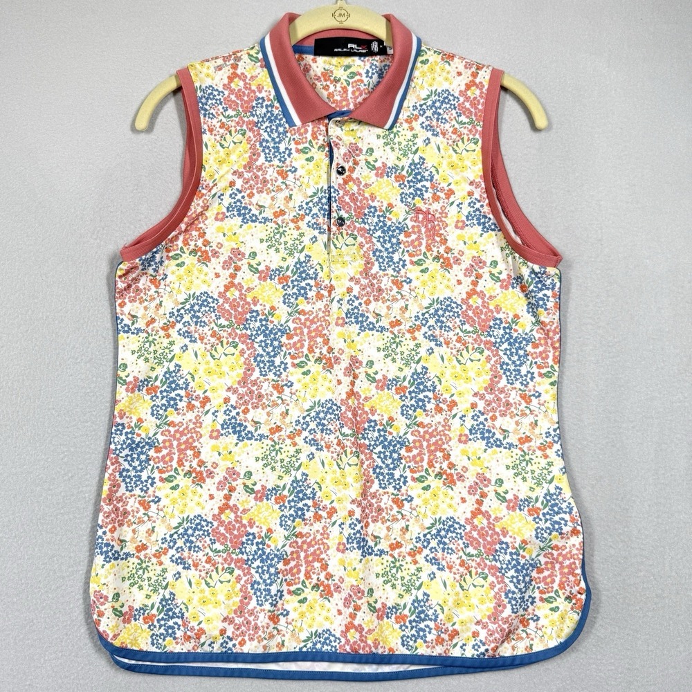 RLX Ralph Lauren‎ Polo Shirt Womens M Airflow Floral Sleeveless Golf Hawks Ridge